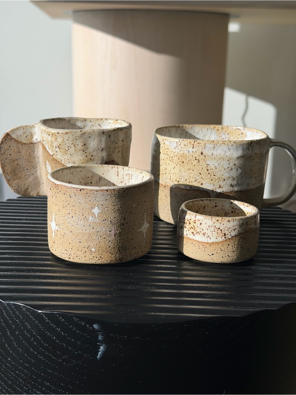 Handmade Speckled Ceramic Mug and Tea Cup Set in Warm Beige